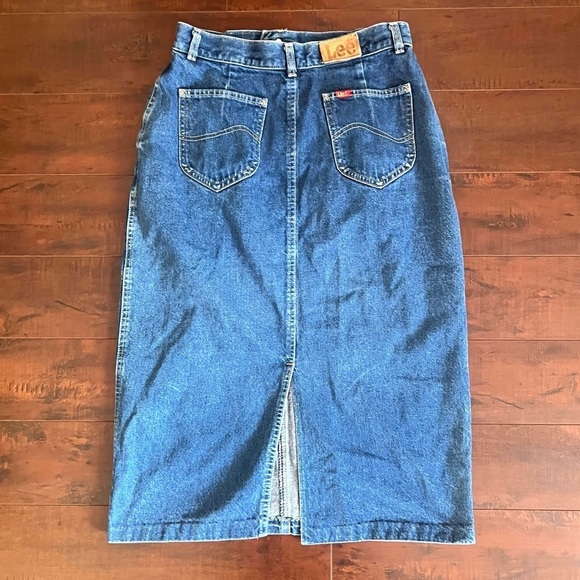 VINTAGE Lee Denim Midi Jean Skirt 1980s Size 14 Vtg 80s - Picture 2 of 10